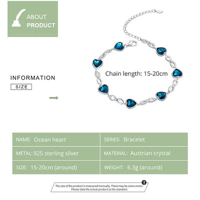 bamoer Sterling Silver 925 Chain Bracelet for Women Wedding Engagement Statement Jewelry Blue Heart Luxury Jewelry SCB163