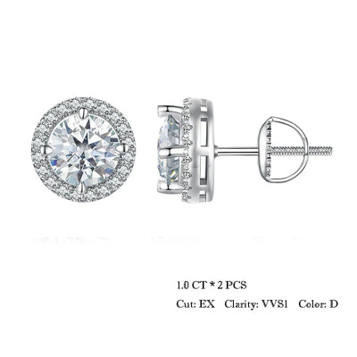 Bamoer U 0.5/1CT Moissanite Halo Earrings 925 Sterling Silver 4 Prongs Ear Stud Round Cut for Women Engagement Gift Fine Jewelry