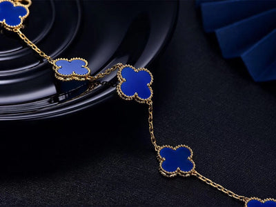 CLOVER BRACELET 5 MOTIFS BLUE AGATE