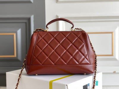 CC MEDIUM 23 BAG WITH HANDLE IN RED BROWN LAMBSKIN