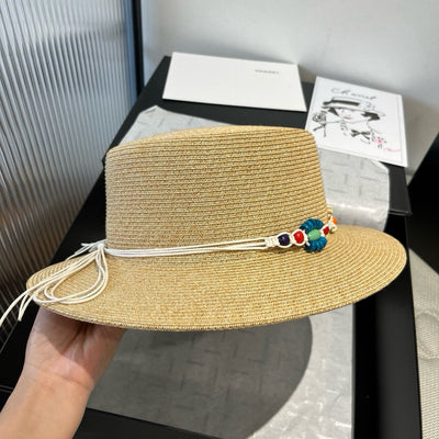 BEAD DECOR STRAW HAT MODEL 650345 IN NATURAL WOVEN STRAW