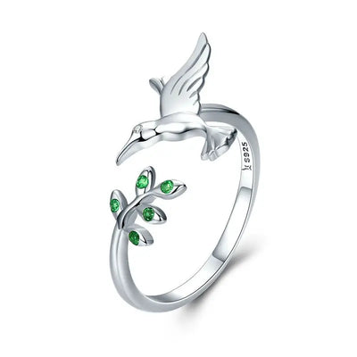 Bamoer Original 925 Sterling Silver Sunflower Ring Kingfisher Opening Rings Forest Leaf Bird For Women Party Gifts Fine Jewelry