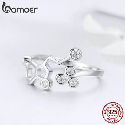 BAMOER Real 925 Sterling Silver Honeycomb Adjustable Finger Rings for Women Clear CZ Ring Wedding Engagement Jewelry Anel SCR433