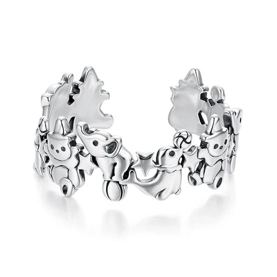 BAMOER Solid 925 Sterling Silver Cute Elephant Dolphin Ring for Women, Funny Open Circus Animal Ring SCR1130