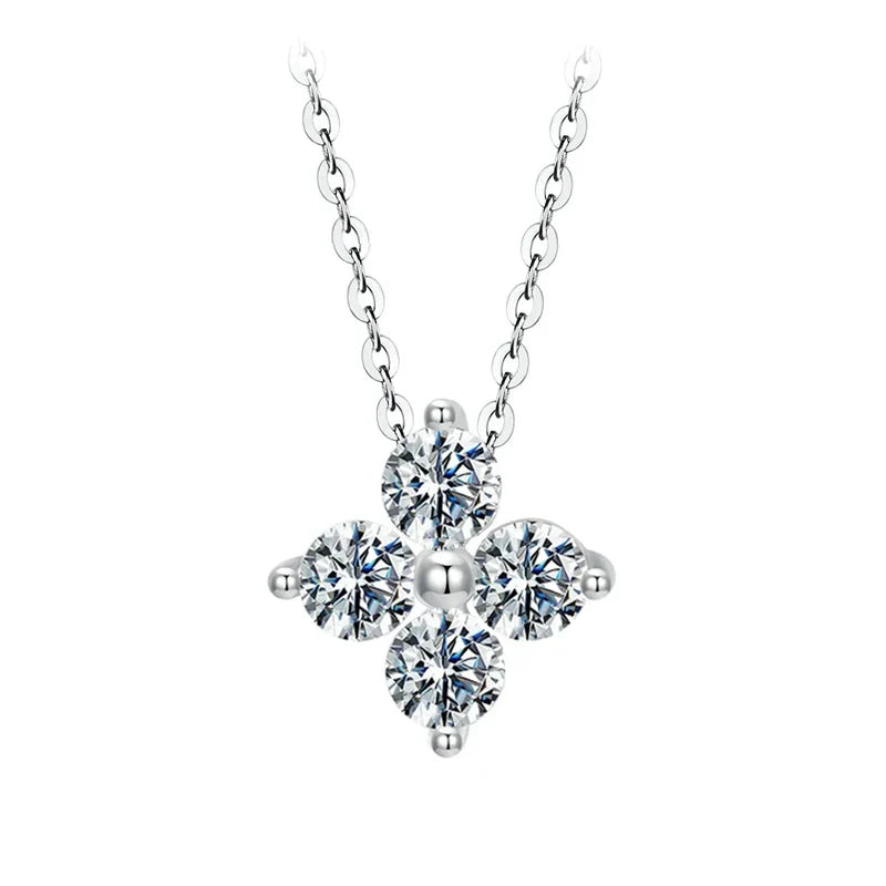 BAMOER Shiny Moissanite Flower Pendant Necklace For Women Wedding Party S925 Silver with White Gold Plating Jewelry MSN038