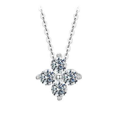 BAMOER Shiny Moissanite Flower Pendant Necklace For Women Wedding Party S925 Silver with White Gold Plating Jewelry MSN038