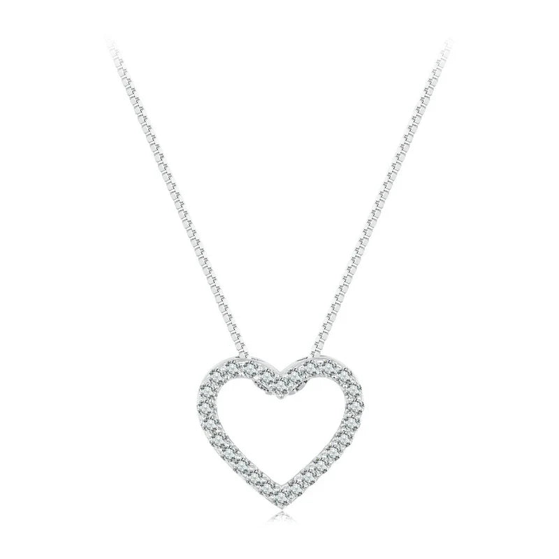 Bamoer U Heart Shape Moissanite Pendant Necklace Minimalist Full Gemstone Neck Box Chain for Women Shining Gift Adjustable