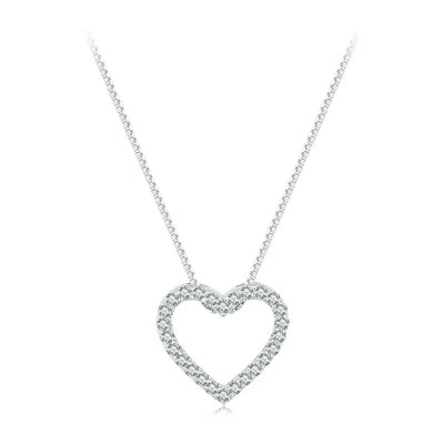 Bamoer U Heart Shape Moissanite Pendant Necklace Minimalist Full Gemstone Neck Box Chain for Women Shining Gift Adjustable