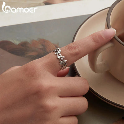 BAMOER Solid 925 Sterling Silver Cute Elephant Dolphin Ring for Women, Funny Open Circus Animal Ring SCR1130