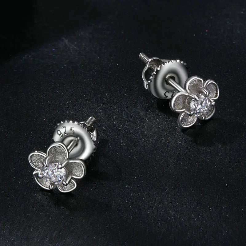 Bamoer U 0.1CT Moissanite Sakura Stud Earrings Blooming Flower Ear Studs Diamond Test Delicate Engagement Jewelry Gift for Women