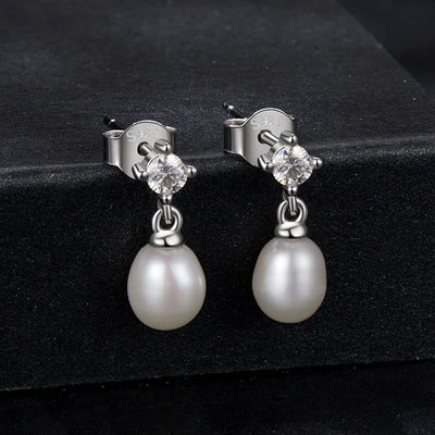 Bamoer U Moissanite Stud Earrings Natural Freshwater Pearl Drop Earring 925 Sterling Silver Original Jewelry for Women Xmas Gift