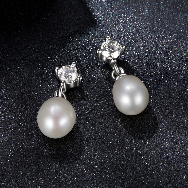 Bamoer U Moissanite Stud Earrings Natural Freshwater Pearl Drop Earring 925 Sterling Silver Original Jewelry for Women Xmas Gift