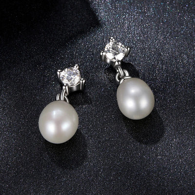 Bamoer U Moissanite Stud Earrings Natural Freshwater Pearl Drop Earring 925 Sterling Silver Original Jewelry for Women Xmas Gift