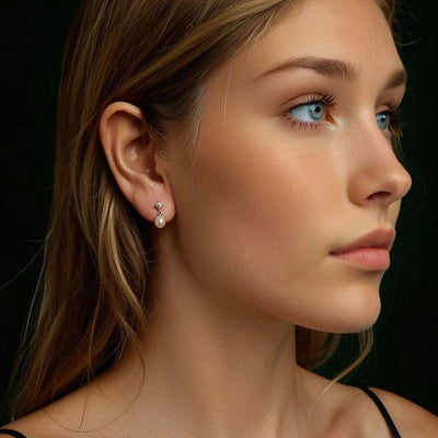 Bamoer U Moissanite Stud Earrings Natural Freshwater Pearl Drop Earring 925 Sterling Silver Original Jewelry for Women Xmas Gift