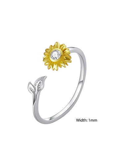 Bamoer Original 925 Sterling Silver Sunflower Ring Kingfisher Opening Rings Forest Leaf Bird For Women Party Gifts Fine Jewelry