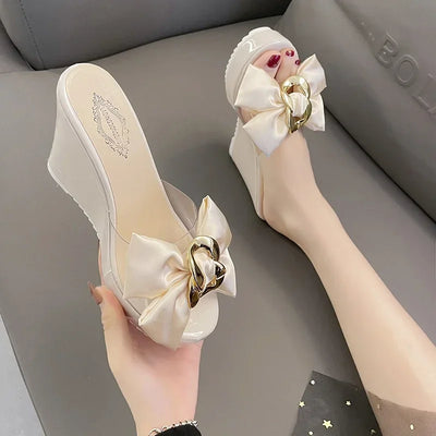 Butterfly Wedge Sandals - Transparent Platform Slides for Women