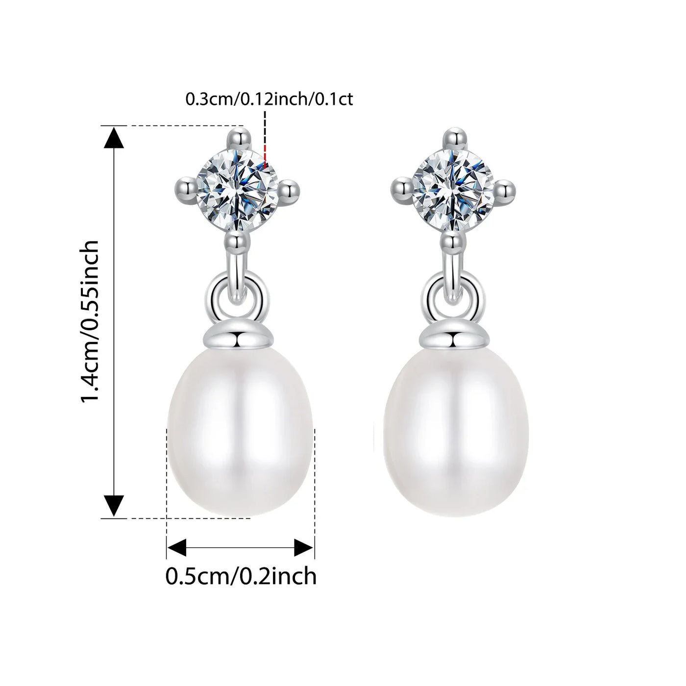 Bamoer U Moissanite Stud Earrings Natural Freshwater Pearl Drop Earring 925 Sterling Silver Original Jewelry for Women Xmas Gift