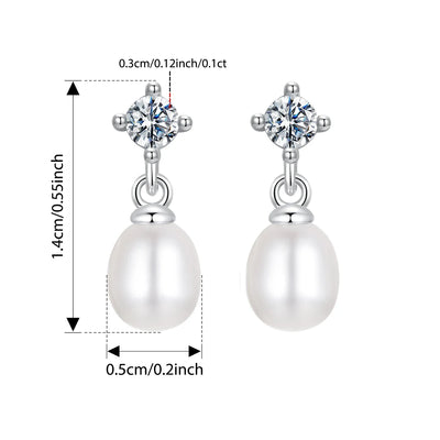 Bamoer U Moissanite Stud Earrings Natural Freshwater Pearl Drop Earring 925 Sterling Silver Original Jewelry for Women Xmas Gift
