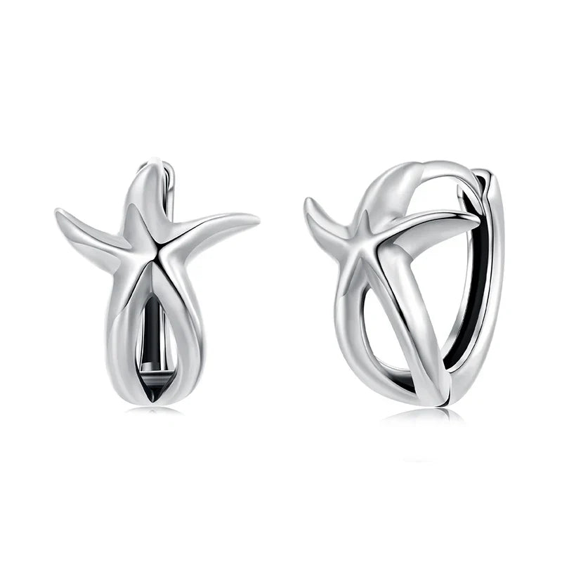 BAMOER Solid 925 Sterling Silver Starfish Hoop Earrings for Women Teens Starfish Small Hoop Earrings Huggie Small Beach Earrings