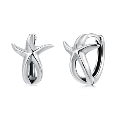 BAMOER Solid 925 Sterling Silver Starfish Hoop Earrings for Women Teens Starfish Small Hoop Earrings Huggie Small Beach Earrings