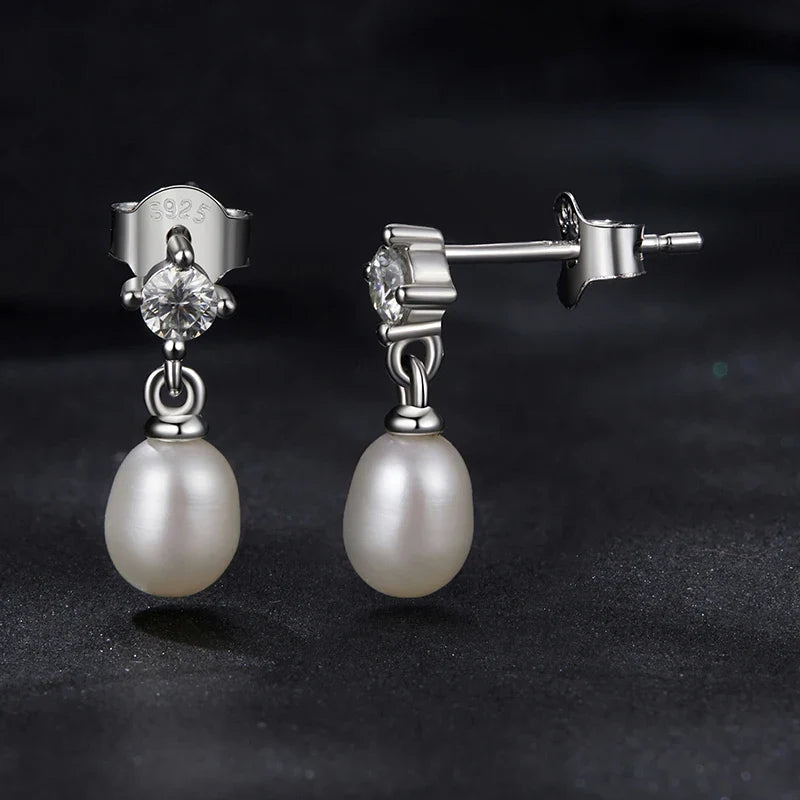 Bamoer U Moissanite Stud Earrings Natural Freshwater Pearl Drop Earring 925 Sterling Silver Original Jewelry for Women Xmas Gift