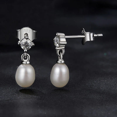 Bamoer U Moissanite Stud Earrings Natural Freshwater Pearl Drop Earring 925 Sterling Silver Original Jewelry for Women Xmas Gift