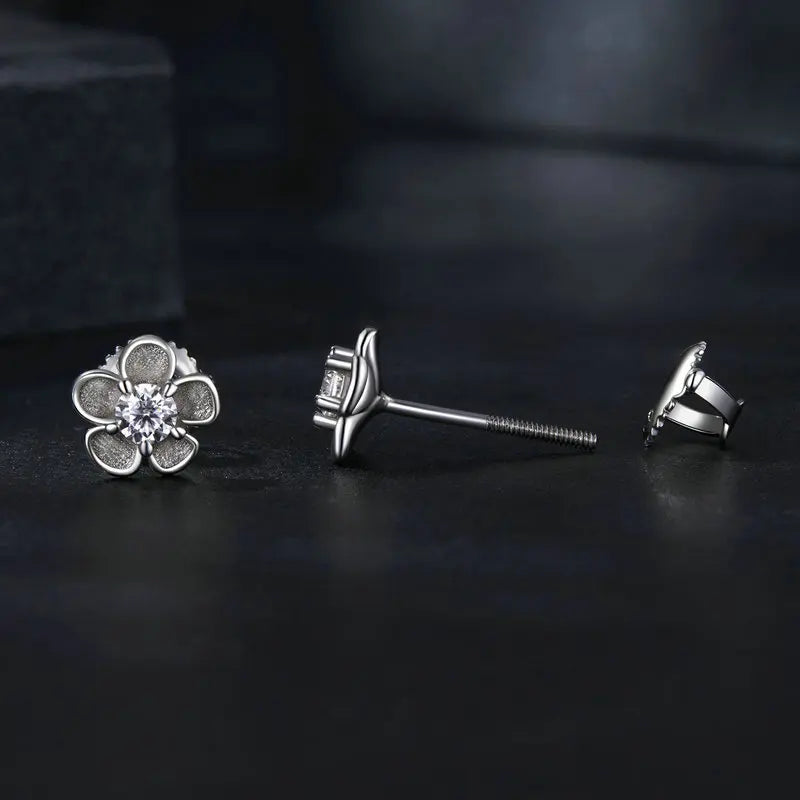 Bamoer U 0.1CT Moissanite Sakura Stud Earrings Blooming Flower Ear Studs Diamond Test Delicate Engagement Jewelry Gift for Women