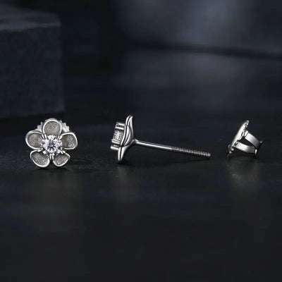 Bamoer U 0.1CT Moissanite Sakura Stud Earrings Blooming Flower Ear Studs Diamond Test Delicate Engagement Jewelry Gift for Women