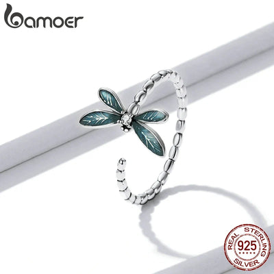 Bamoer Original 925 Sterling Silver Sunflower Ring Kingfisher Opening Rings Forest Leaf Bird For Women Party Gifts Fine Jewelry