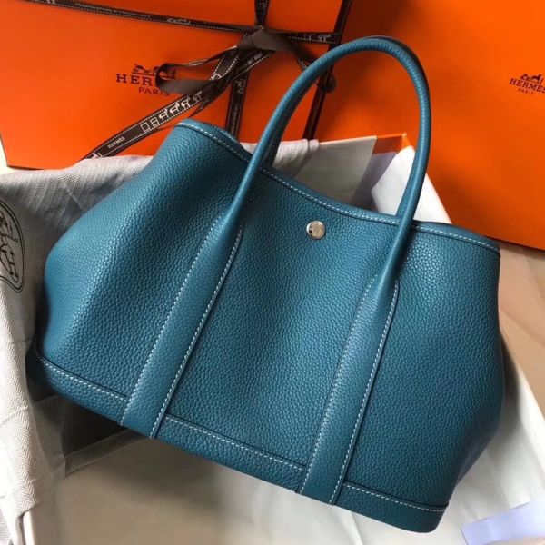 HERM Garden Party 30 Bag In Blue Jean Taurillon Leather