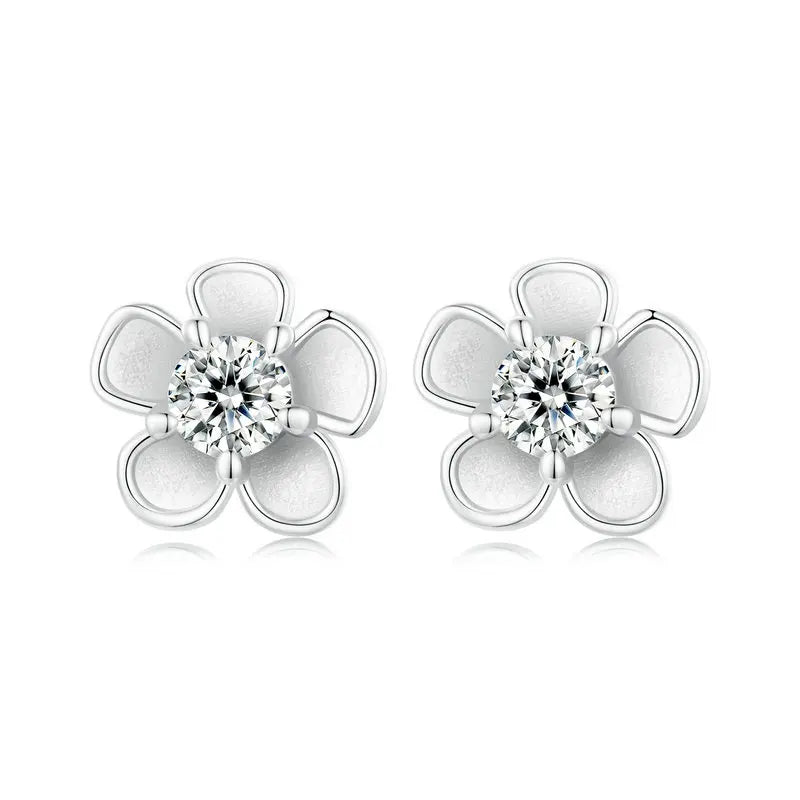 Bamoer U 0.1CT Moissanite Sakura Stud Earrings Blooming Flower Ear Studs Diamond Test Delicate Engagement Jewelry Gift for Women