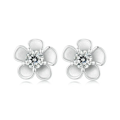 Bamoer U 0.1CT Moissanite Sakura Stud Earrings Blooming Flower Ear Studs Diamond Test Delicate Engagement Jewelry Gift for Women