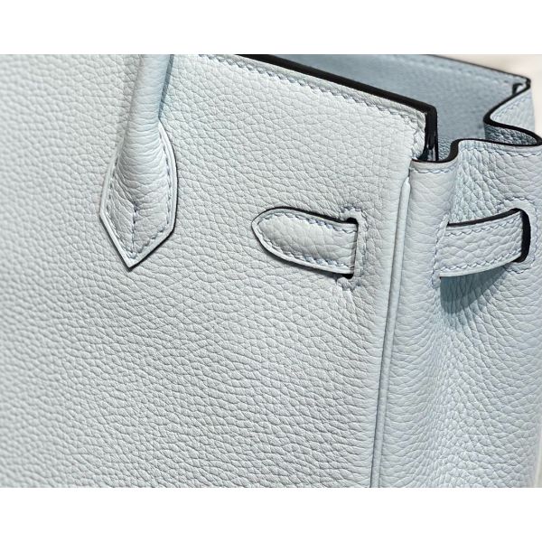 HERM Birkin 25cm Bag In Blue Brume Clemence Leather PHW