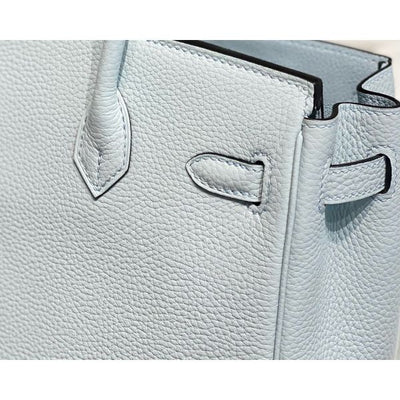 HERM Birkin 25cm Bag In Blue Brume Clemence Leather PHW
