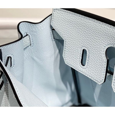HERM Birkin 25cm Bag In Blue Brume Clemence Leather PHW