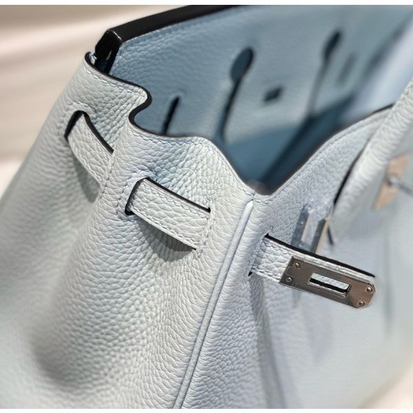 HERM Birkin 25cm Bag In Blue Brume Clemence Leather PHW