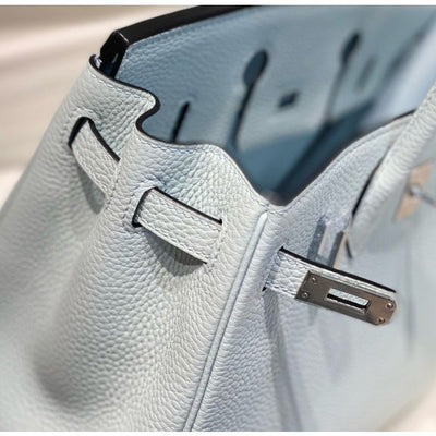 HERM Birkin 25cm Bag In Blue Brume Clemence Leather PHW