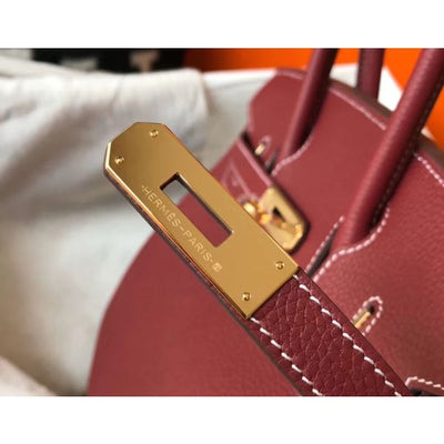 HERM Birkin 25cm Bag In Bordeaux Clemence Leather GHW
