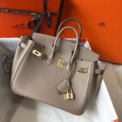 HERM Birkin 25cm Bag In Tourterelle Clemence Leather GHW