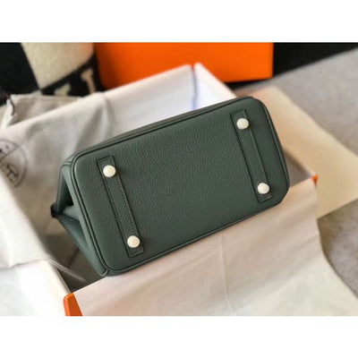 HERM Birkin 25cm Bag In Vert Amande Clemence Leather GHW