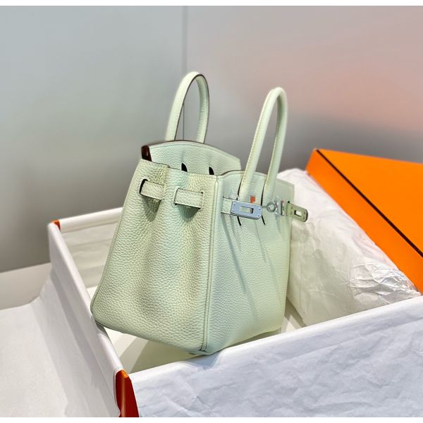 HERM Birkin 25cm Bag In Vert Fizz Clemence Leather PHW