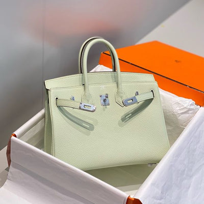 HERM Birkin 25cm Bag In Vert Fizz Clemence Leather PHW