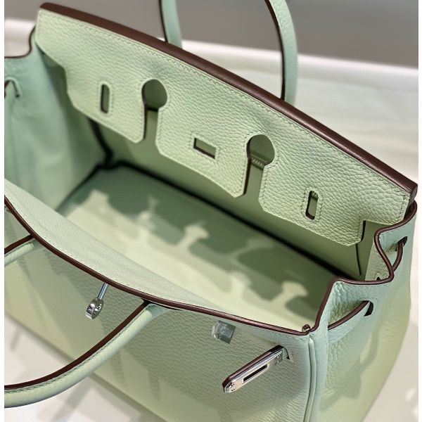 HERM Birkin 25cm Bag In Vert Fizz Clemence Leather PHW