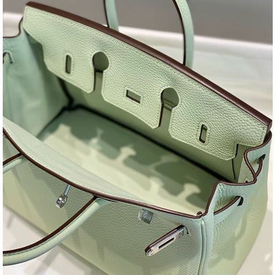 HERM Birkin 25cm Bag In Vert Fizz Clemence Leather PHW