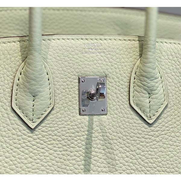 HERM Birkin 25cm Bag In Vert Fizz Clemence Leather PHW