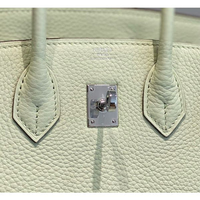 HERM Birkin 25cm Bag In Vert Fizz Clemence Leather PHW