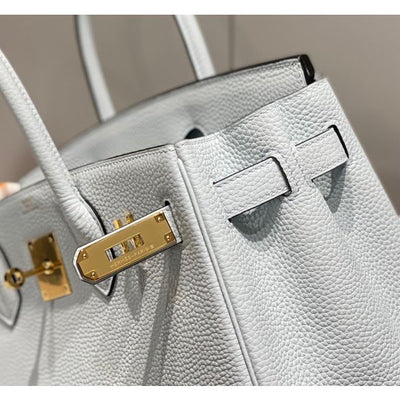 HERM Birkin 30cm Bag In Blue Brume Clemence Leather GHW