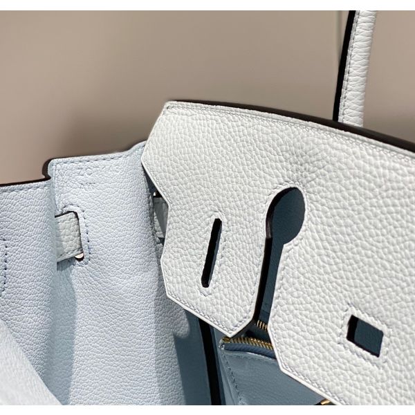 HERM Birkin 30cm Bag In Blue Brume Clemence Leather GHW
