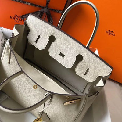HERM Birkin 30cm Bag In Beton Clemence Leather GHW