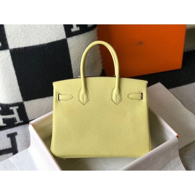 HERM Birkin 30cm Bag In Jaune Poussin Clemence Leather GHW